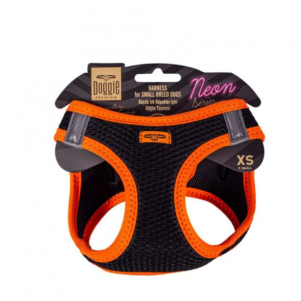 Doggie Havalı Dokuma Neon Serisi Küçük Irk Göğüs Tasması Turuncu XS-30-34Cm ürün görseli 1