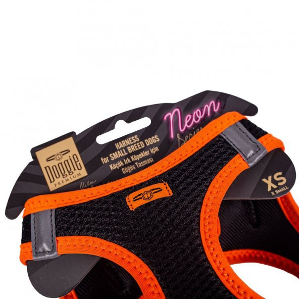 Doggie Havalı Dokuma Neon Serisi Küçük Irk Göğüs Tasması Turuncu XS-30-34Cm - Resim 3