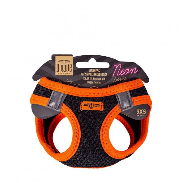 Doggie Havalı Dokuma Neon Serisi Küçük Irk Göğüs Tasması Turuncu 3XS-22-26Cm