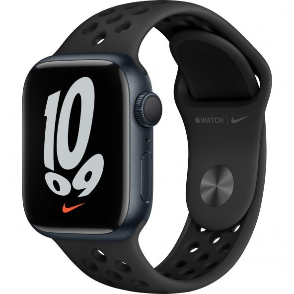 Apple Watch Nike Series 7 GPS, 41mm Gece Yarısı Alüminyum Kasa ve Antrasit/Siyah Nike Spor Kordon - MKN43TU/A