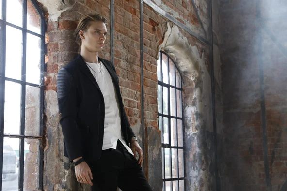 CEKMON Erkek Slim Fit Omuzları Deri Detaylı Fermuarlı Cepli Blazer Klasik Ceket - 2