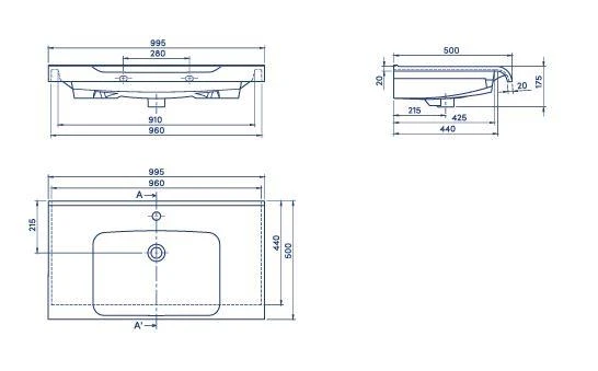 Turkuaz Cerastyle Anova Etajer Uyumlu Lavabo 100*50 cm - Resim 5
