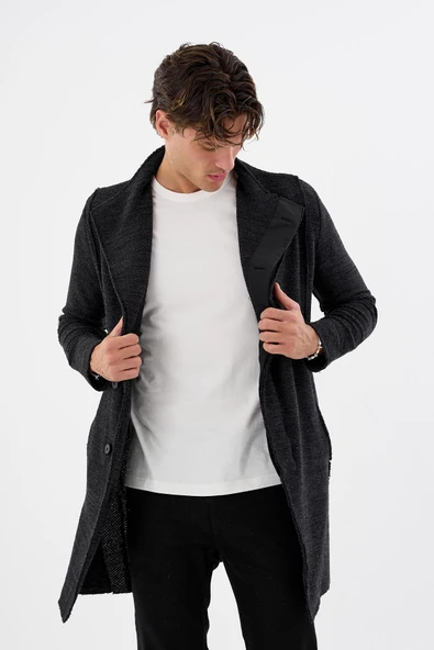 Erkek Dik Yaka Gizli Düğmeli Cepli Uzun Triko Salaş Spor Hırka - 11