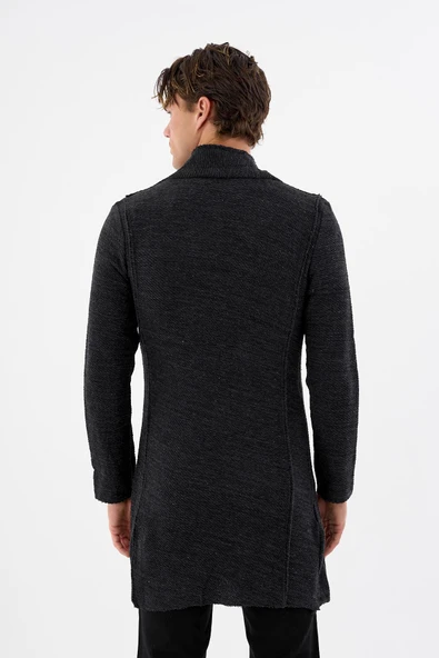 Erkek Dik Yaka Gizli Düğmeli Cepli Uzun Triko Salaş Spor Hırka - 9