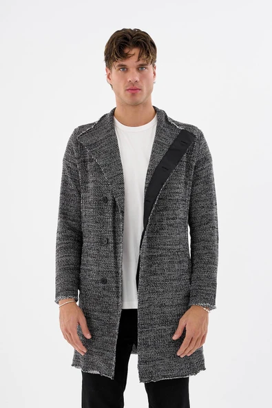 Erkek Dik Yaka Gizli Düğmeli Cepli Uzun Triko Salaş Spor Hırka - 2