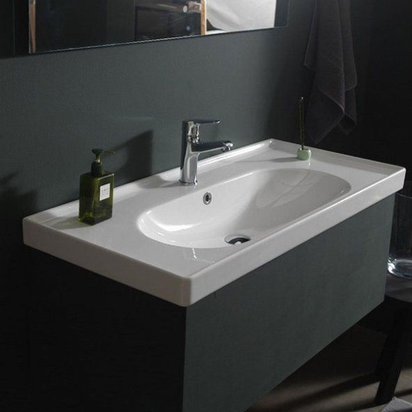 Turkuaz Cerastyle Arya Etajer Uyumlu Damlalıklı Lavabo 60*45 cm - 3