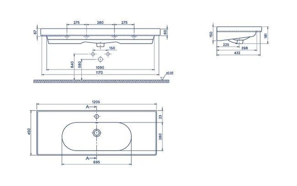 Turkuaz Ceratyle Arya Etajer Uyumlu Damlalıklı Lavabo 120*45 cm - Resim 5