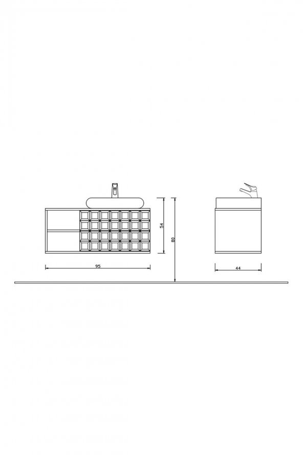 Turkuaz Duru Lavabo 50*40 cm, Denko Oscar Banyo Alt Dolabı - 3