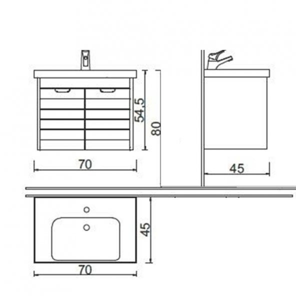 Turkuaz Frame Etajerli Lavabo 70*45cm-Mostar 70 Alt Modül -SİYAH - 3