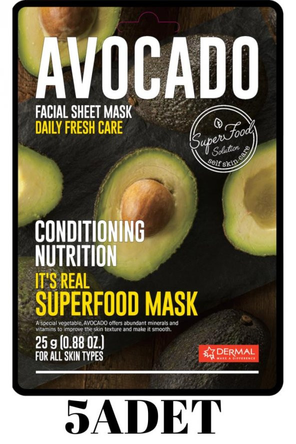 DERMAL 5 ADET Superfood Avokado Yüz Maskesi I Düzenleyici ve Besleyici
