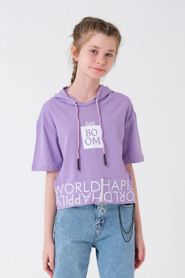 Kız Çocuk Kapüşonlu Yazlık T-Shirt