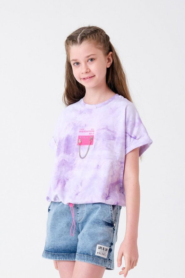Kız Çocuk Beli Ayarlanabilir Batik T-Shirt 7-14 Yaş