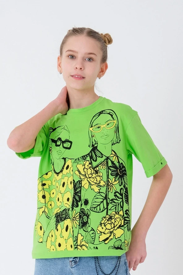 Kız Çocuk Dijital Baskılı T-Shirt 7-14 Yaş