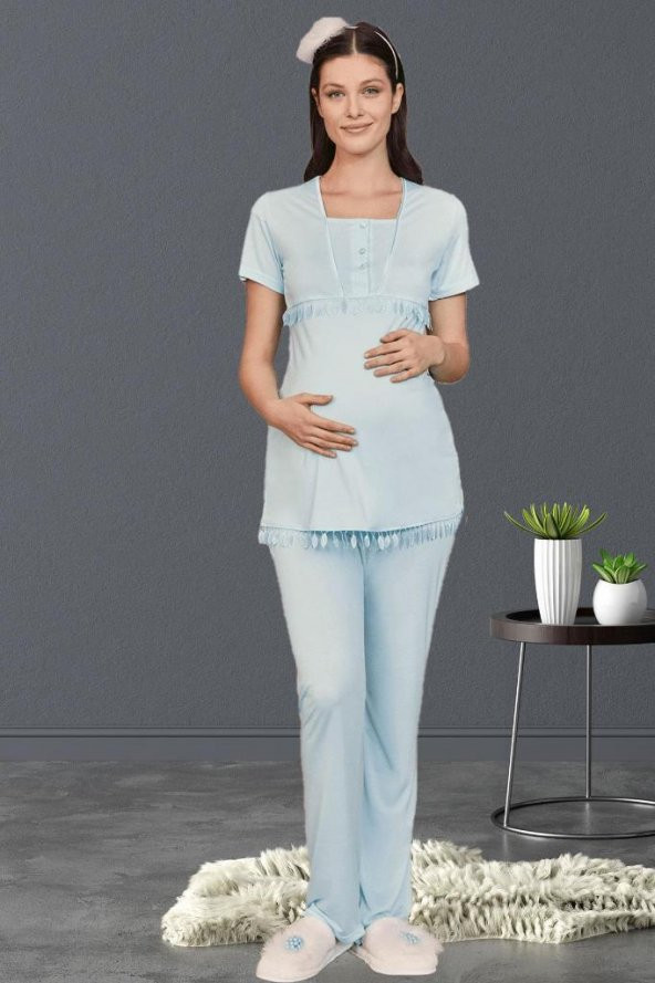 By Mecit 5201 Yaprak Tül Sabahlıklı Lohusa Pijama Takımı - 6