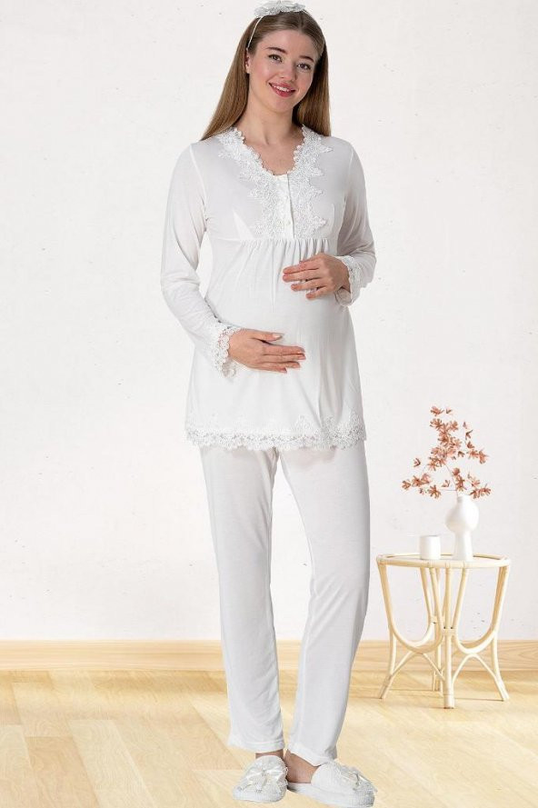 Carpediem L.R. Ekru 1501 Hamile Lohusa Pijama Takımı - 3