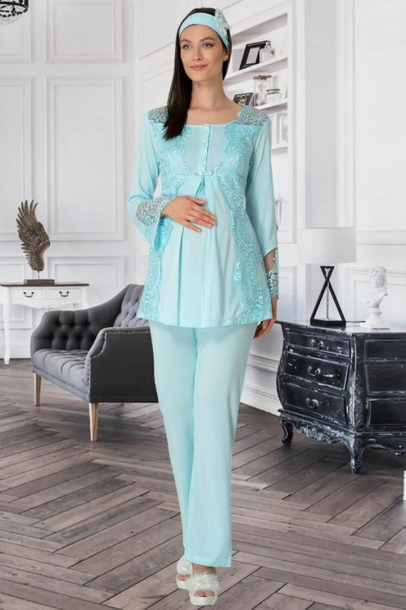 Mecit 5353 Turkuaz Sabahlıklı Lohusa Pijama Takımı - 4