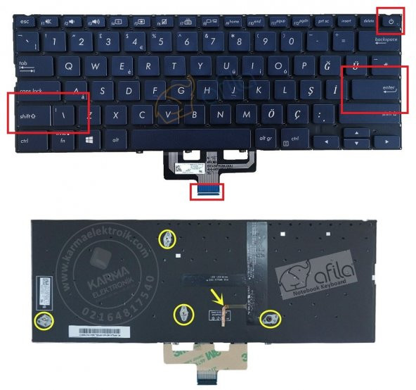 Asus UX433F, UX433Fa, UX433Fn Notebook Klavye Siyah TR Backlit - 2