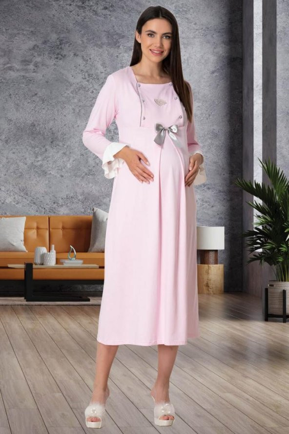 Mecit 5556 Pembe Sabahlık Pijama Gecelik Lohusa Set - 4