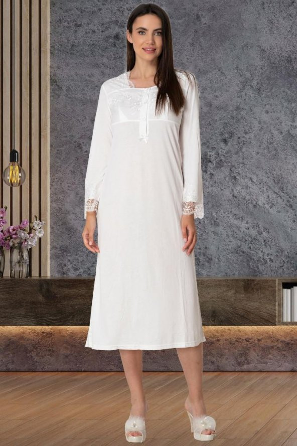 Mecit 5565 Ekru Sabahlık Pijama Gecelik Lohusa Set - 3