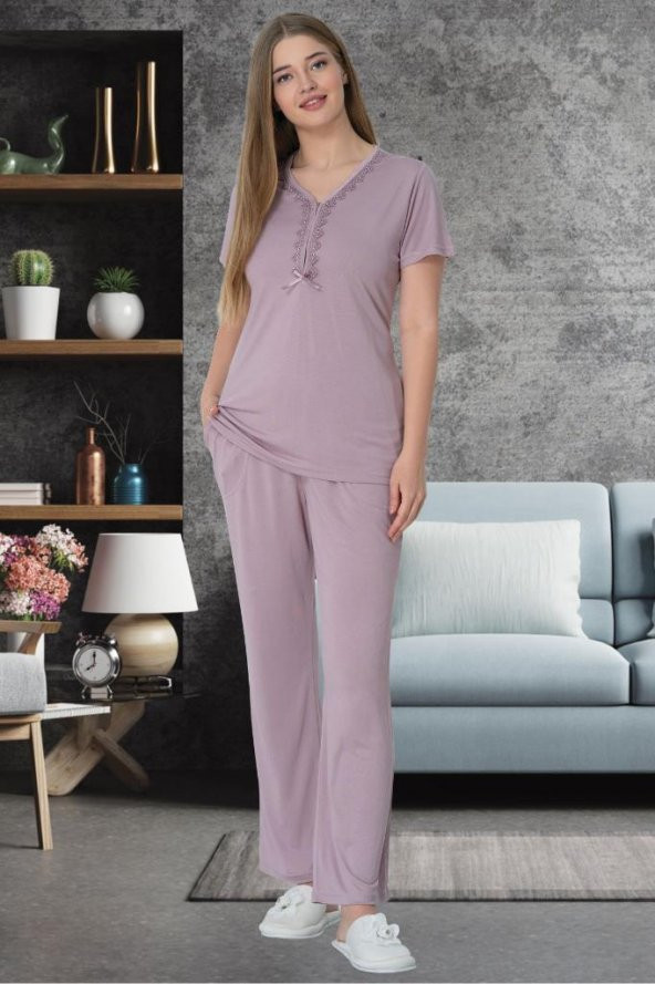 Mecit 5640 Gül Kurusu Büyük Beden Kadın Pijama Takımı