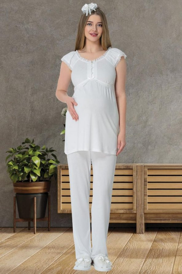 Mecit 5609 Ekru Hamile Lohusa Pijama Takımı - 2