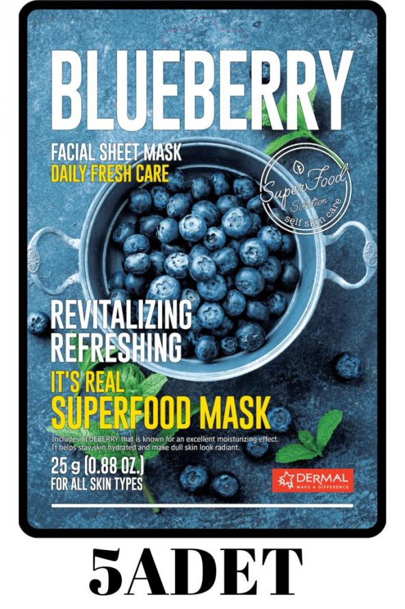 DERMAL 5 ADET Superfood Yaban Mersini Maskesi I Yenileyici ve Canlandırıcı