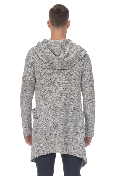 Erkek Kapüşonlu Cepli Triko Uzun Salaş Spor Hırka - 9