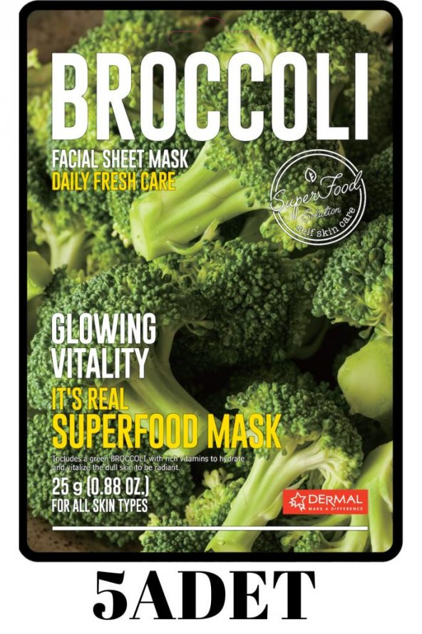 DERMAL 5 ADET Superfood Brokoli Maskesi I Canlandırıcı ve Parlaklık Kazandıran