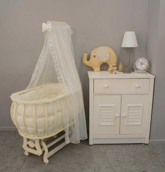 TommyBaby Sepet Beşik Ahşap Beşik Uyku Setli Doğal Ahşap Beşik bambu00 - 5