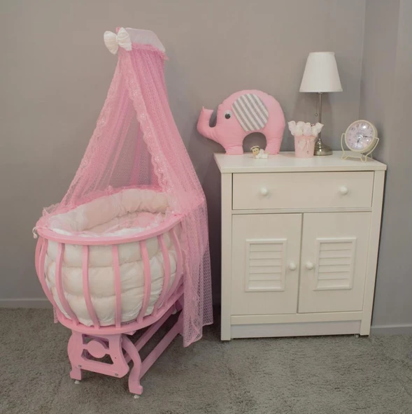 TommyBaby Sepet Beşik Ahşap Beşik Uyku Setli Doğal Ahşap Beşik bambu00 - 4
