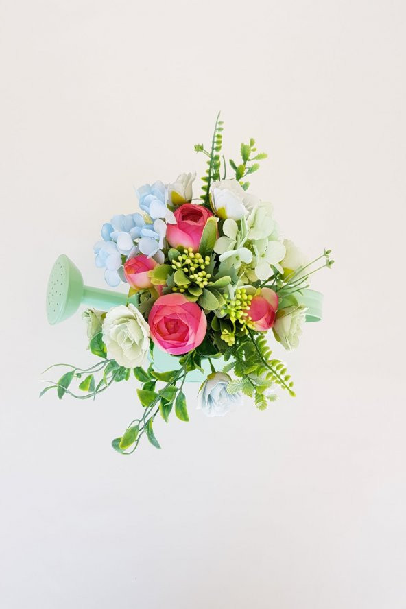 Metal  Yeşil Sulakta Vazoda  Çiçek Aranjmanı Demeti Buketi - 2