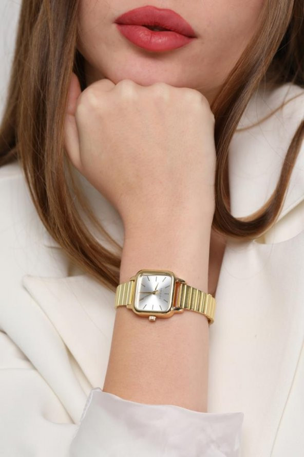 Minimal Kare Altın Kasa Gümüş Kadran Kadın Kol Saati ürün görseli 1