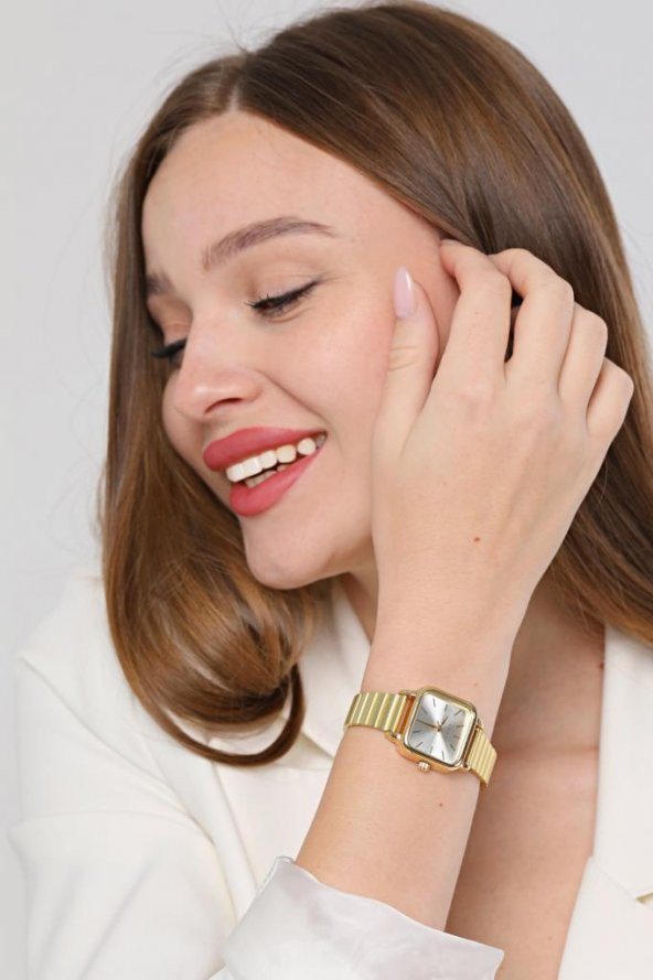 Minimal Kare Altın Kasa Gümüş Kadran Kadın Kol Saati - Resim 2