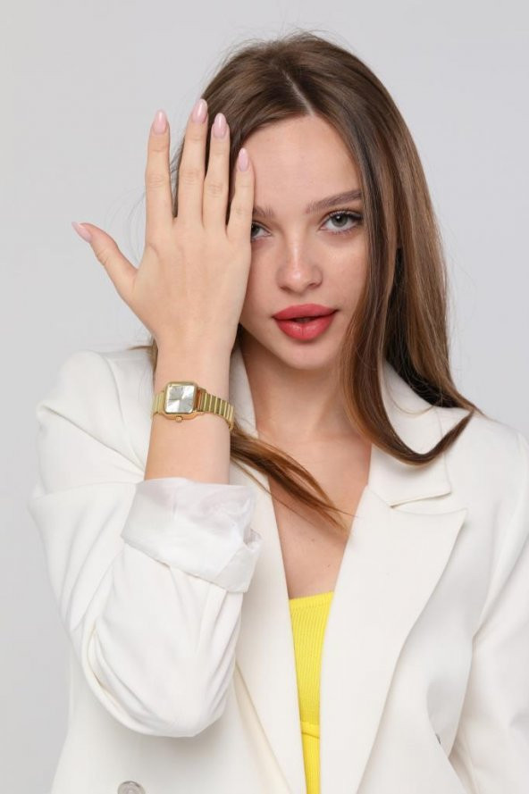 Minimal Kare Altın Kasa Gümüş Kadran Kadın Kol Saati - Resim 5