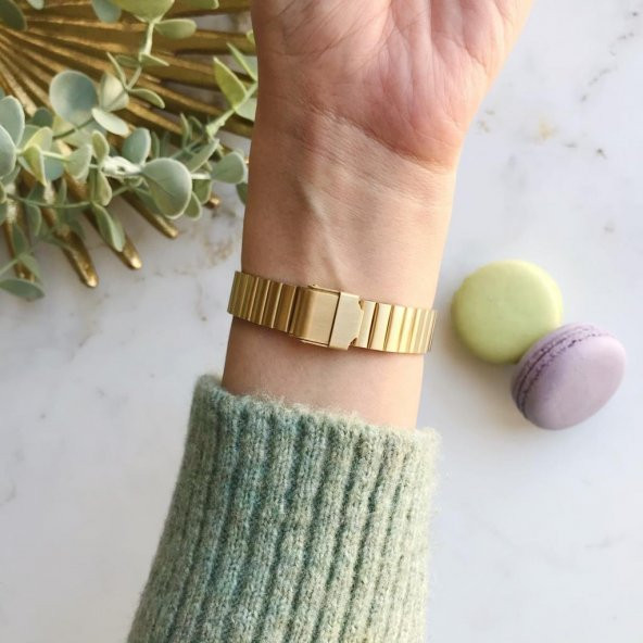 Minimal Kare Altın Kasa Gümüş Kadran Kadın Kol Saati - Resim 8