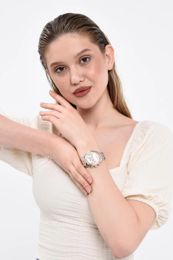 Roma Rakam Kasa Detaylı Rose Gümüş Kadın Kol Saati - Resim 2