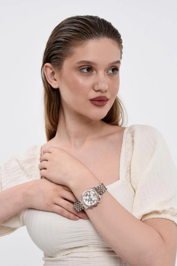 Roma Rakam Kasa Detaylı Rose Gümüş Kadın Kol Saati - Resim 5