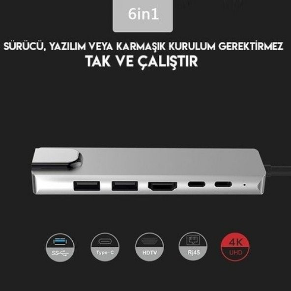 DAYTONA CF04 Macbook uyumlu TYPE-C=>Hdmi 6lı Çevirici Hub - 2