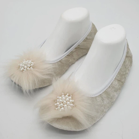 Kirpi Taşlı Ev Babeti Ve Patik Krem renk - 3