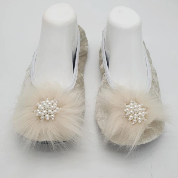 Kirpi Taşlı Ev Babeti Ve Patik Krem renk - 4