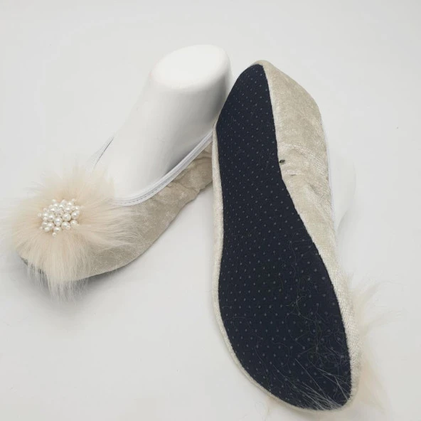 Kirpi Taşlı Ev Babeti Ve Patik Krem renk - 5