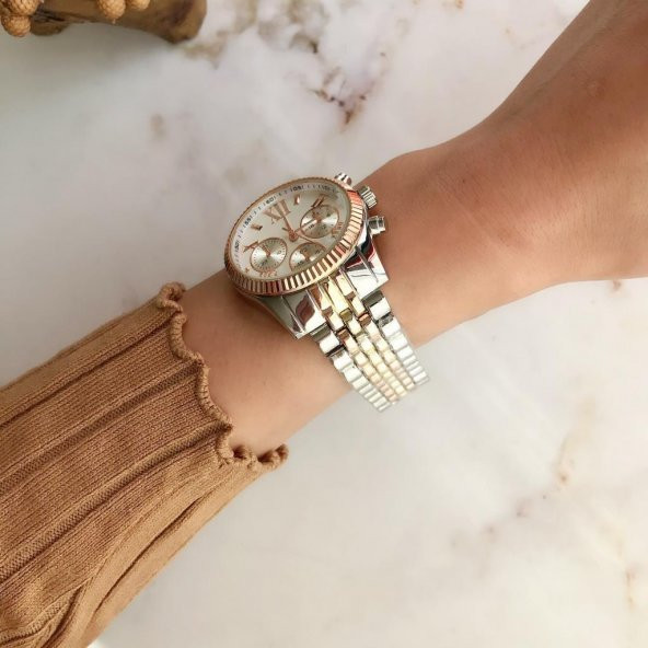 Roma Rakam Kasa Detaylı Gümüş Rose Altın Kadın Kol Saati - 2