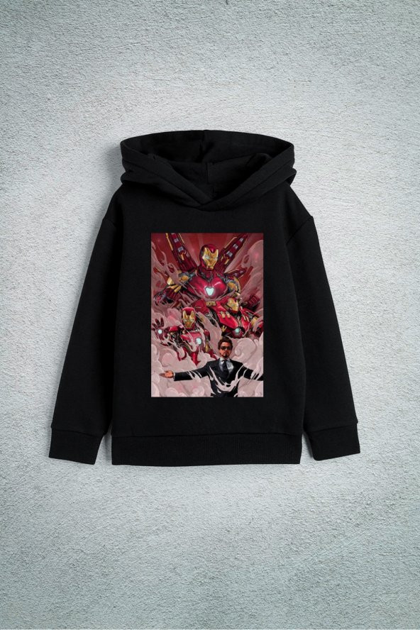Marvel Ironman Demir Adam Tony Stark Özel Tasarım Baskılı Çocuk Kapşonlu Sweatshirt Hoodie