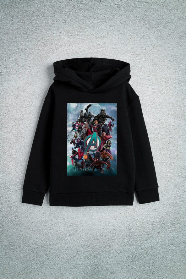 Marvel Avengers Yenilmezler Karakterleri Özel Tasarım Baskılı Çocuk Kapşonlu Sweatshirt Hoodie
