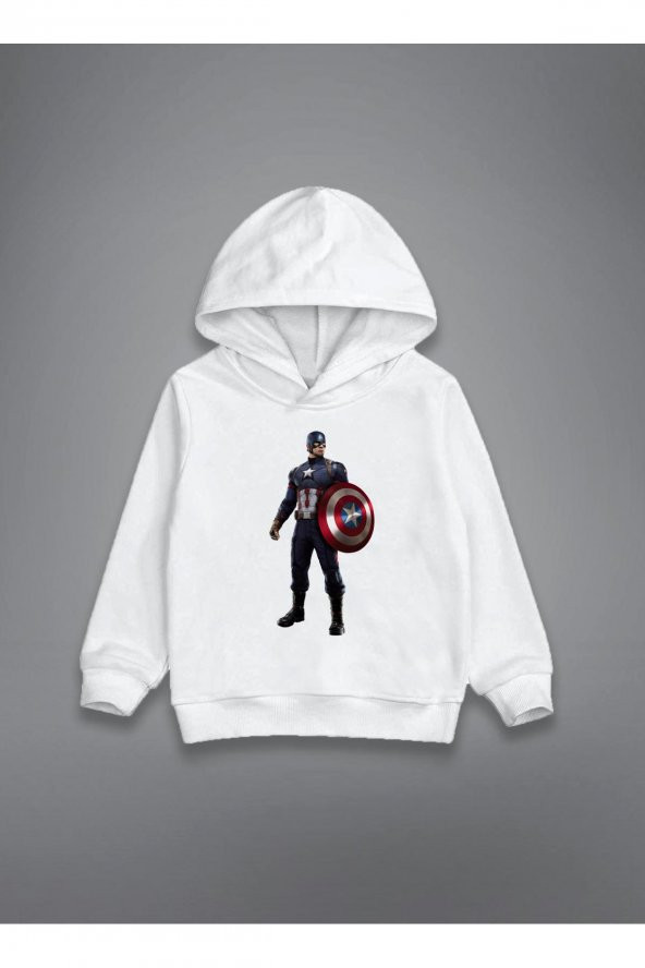 Marvel Captain America Kaptan Amerika Özel Tasarım Baskılı Çocuk Kapşonlu Sweatshirt Hoodie