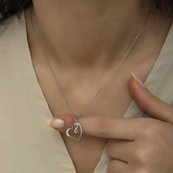925 Ayar Gümüş Kalpli Sonsuzluk Bayan Gümüş Kolye - 5