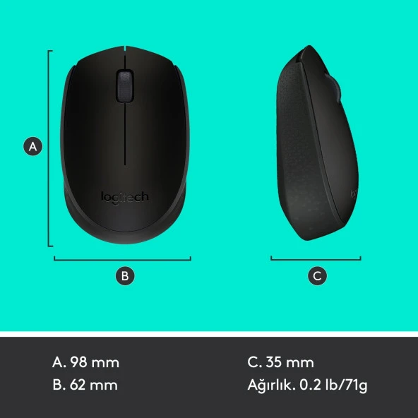 Logitech M171 USB Alıcılı Kablosuz Kompakt Mouse - Siyah - 9