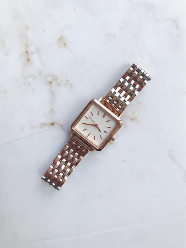 Minimal Kare Rose Kasa Rose Gümüş Kordon Kadın Kol Saati - 6