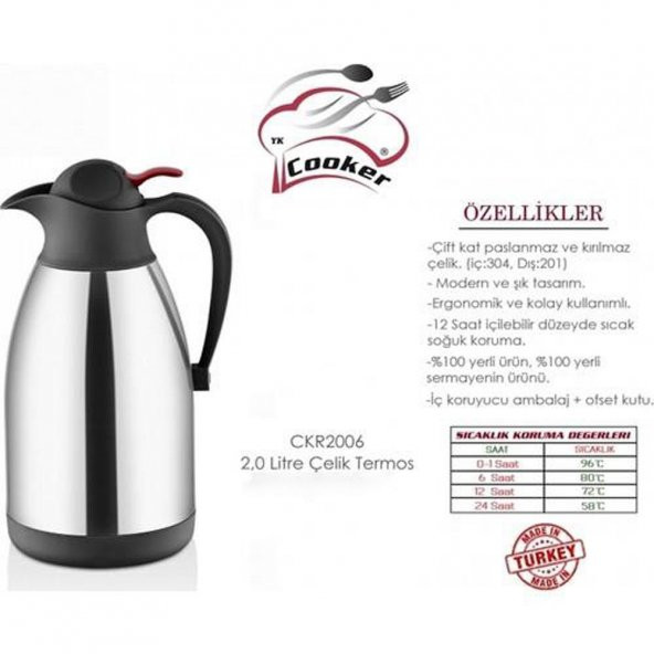 Cooker 2 Litre Ckr2006 İnox Çift Katlı Çelik Termos - 2