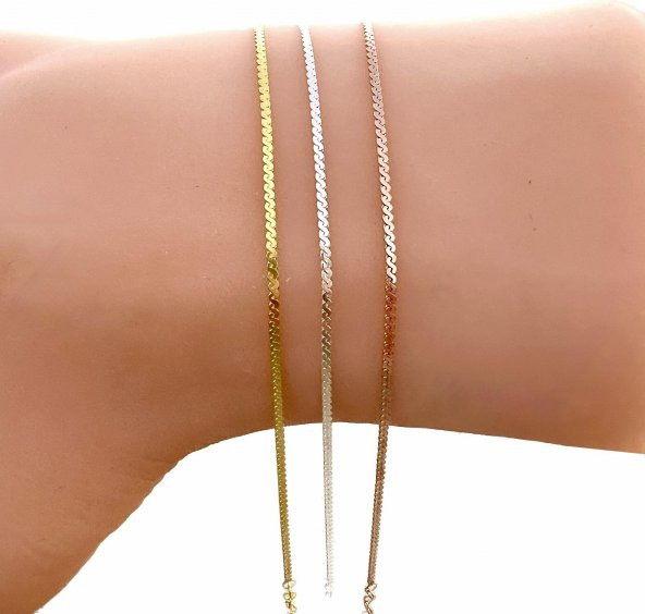 Gümüş altın yaldızlı örgü modeli italyan zincir bileklik - Resim 2